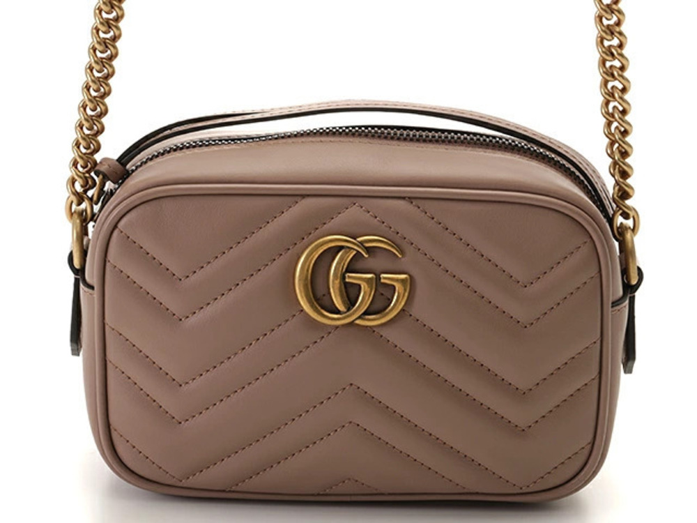 Gucci GG Marmont Quilted Bag Pink Beige Cream Leather T
